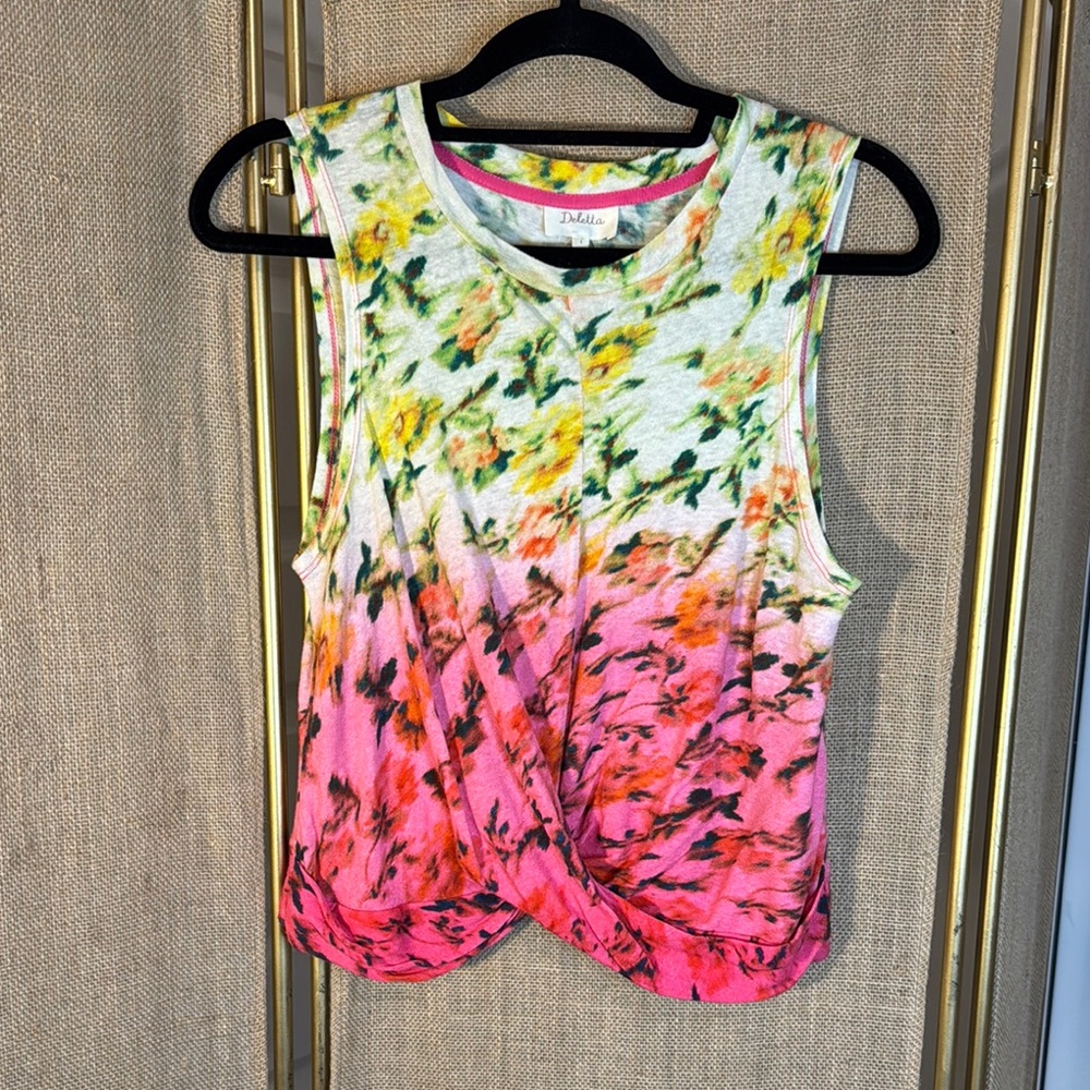 Deletta Anthro Tie Dye Floral Sleeveless Top T shirt Sz S